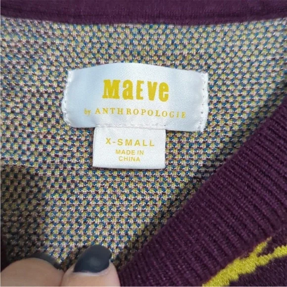 Anthropologie Maeve Sonal Nathwani Camryn Floral Sweater XS Plum Maroon Cropped - Picture 5 of 5